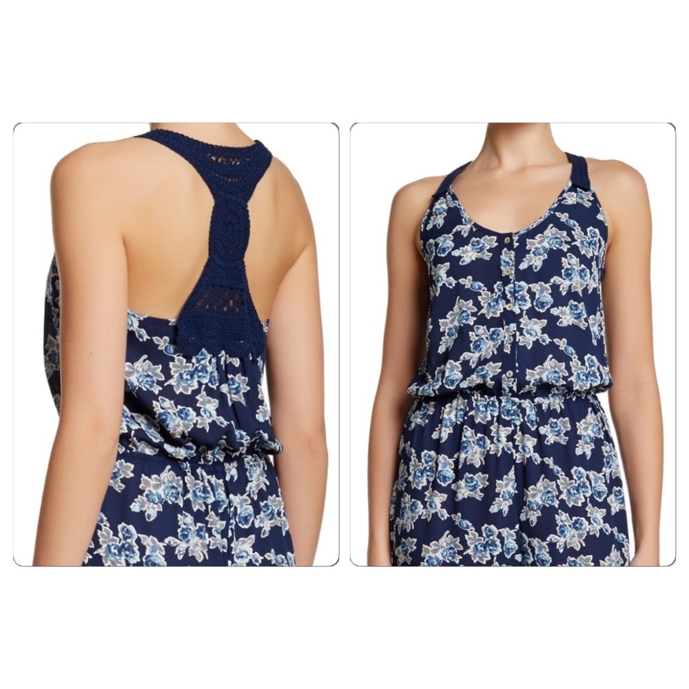 Daniel Rainn Crochet Racerback Woven Prnt Jumpsuit