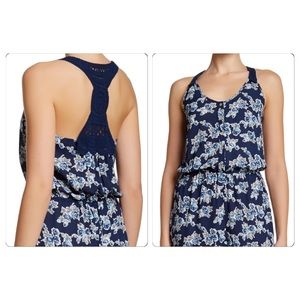 Daniel Rainn Crochet Racerback Woven Prnt Jumpsuit