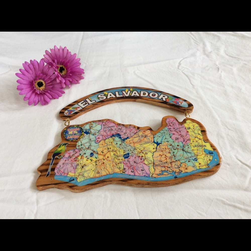 Colorful Wooden Map of El Salvador