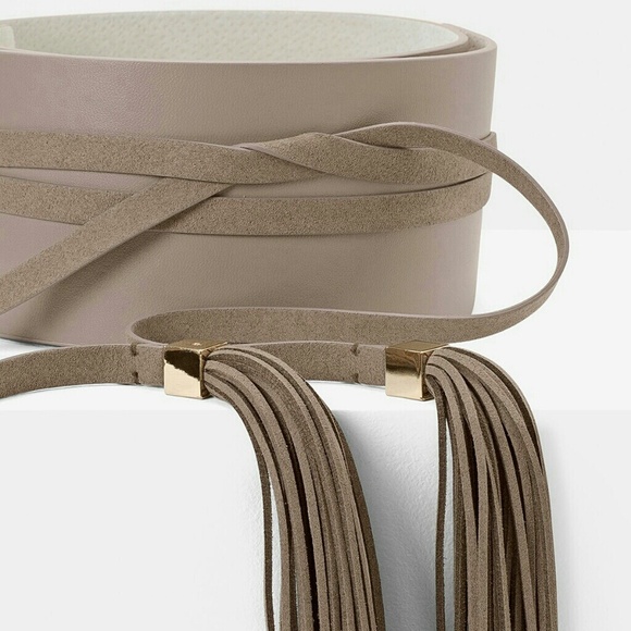 Tassel detail wide obi belt gray taupe SOLD OUT!! - Picture 3 of 5