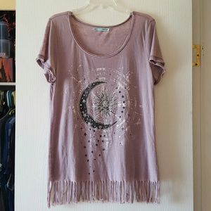Purple finge top with moon/sun design