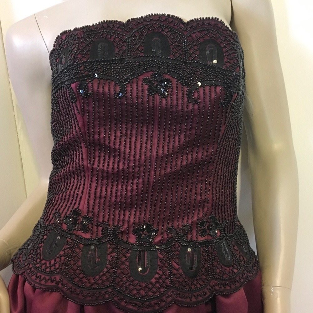 B'ZAR Designer Gown Wine Sz 10 Black Beaded