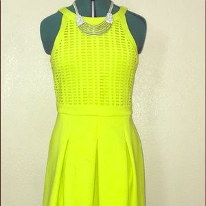Neon yellow fit and flare dress