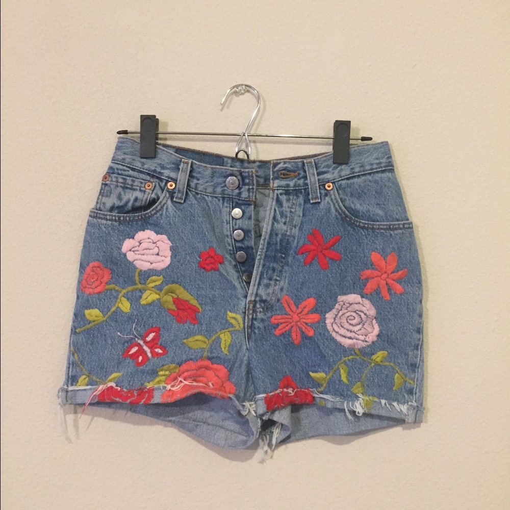 Levi's High Waisted Floral Denim Cutoffs