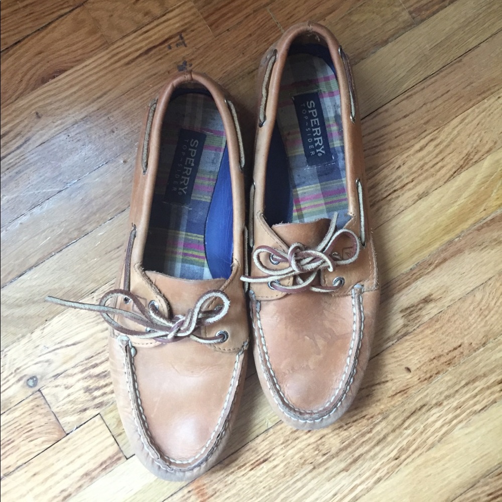 Brown, leather sperries
