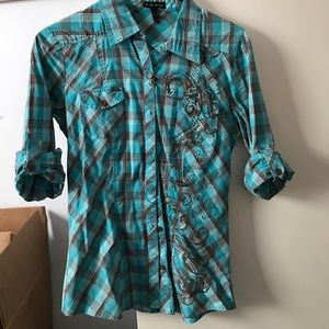 Turquoise and brown western shirt