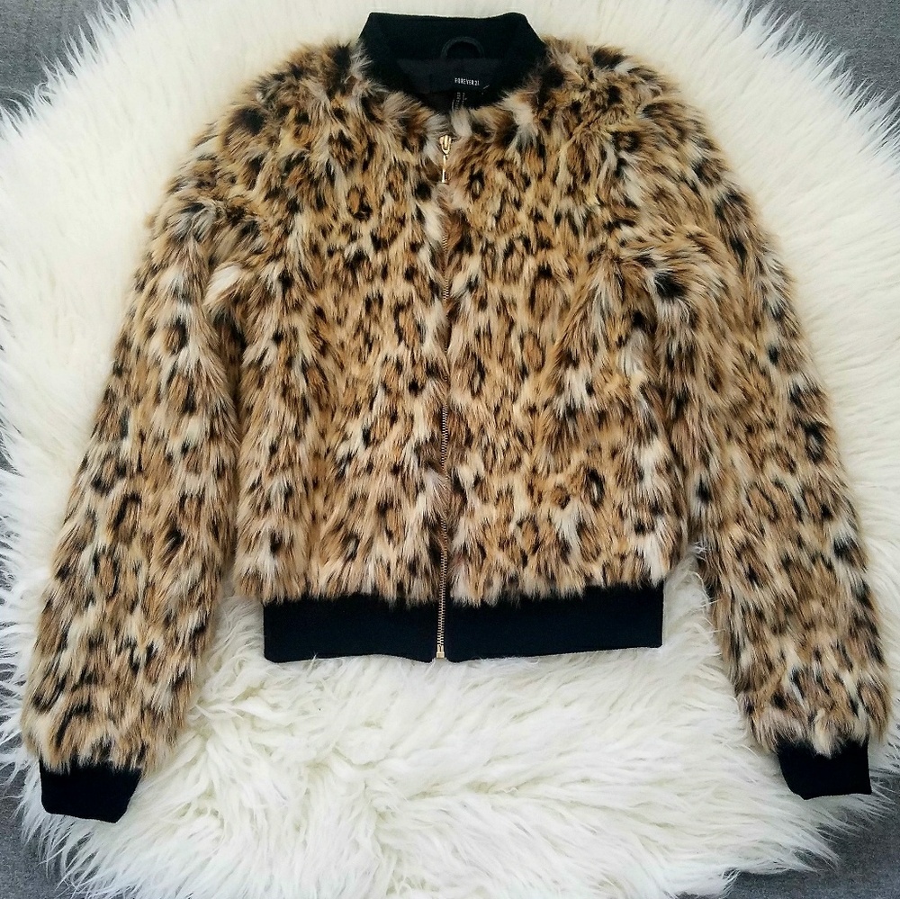 Faux fur bomber jacket