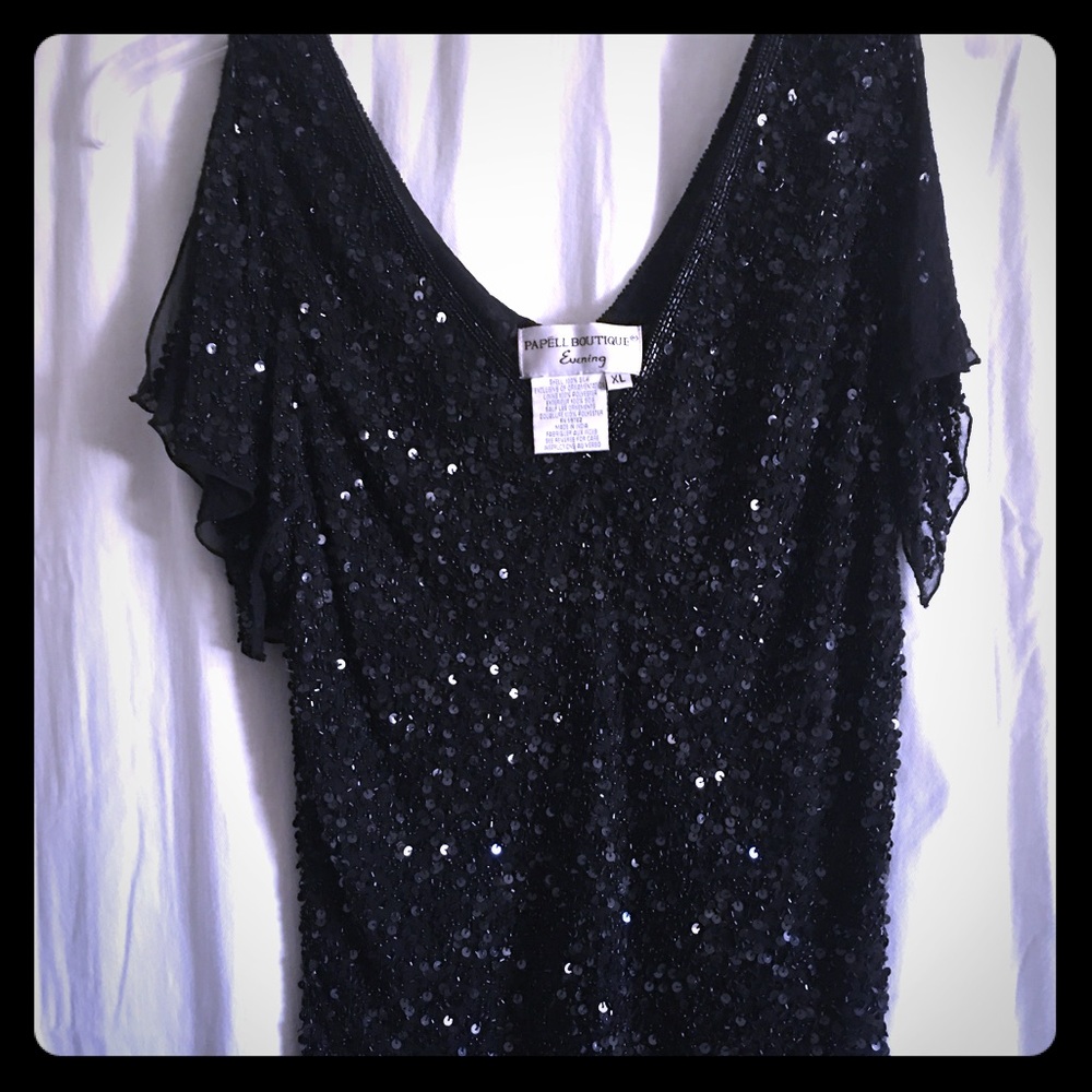 Woman's silk black evening top with sequins