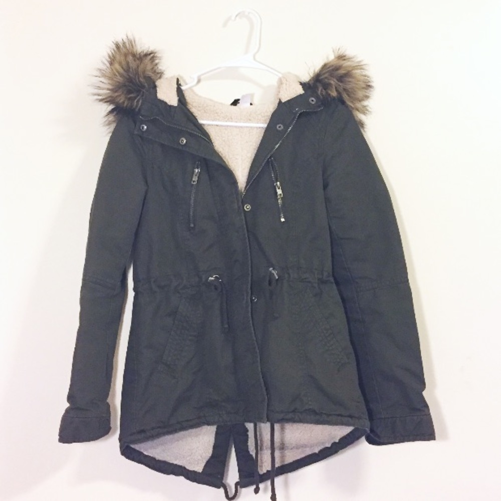 Fur lined hooded parka jacket