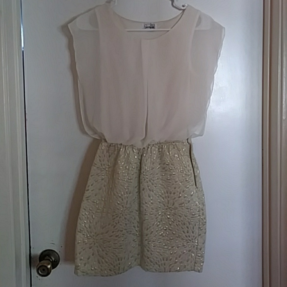 Dress with embroidered skirt and flowy top