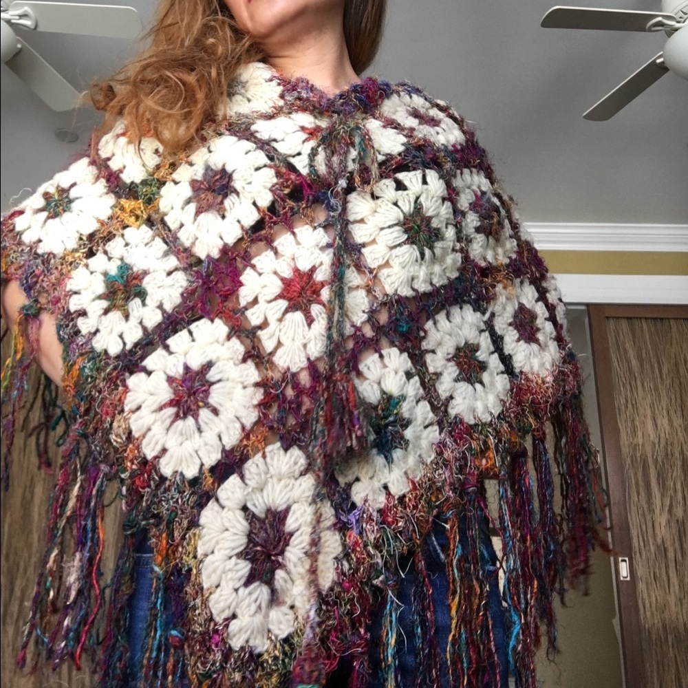 Silk/ Wool Poncho by Lakhay's Collection