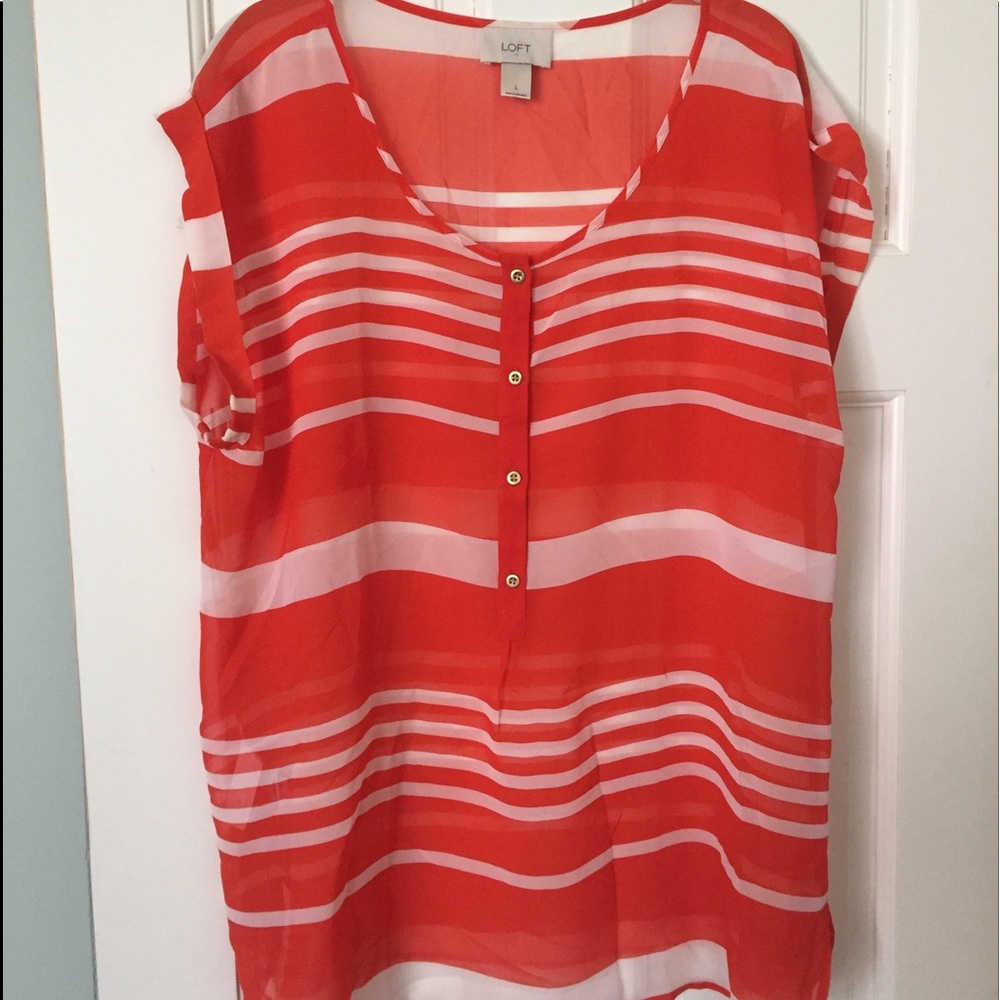 LOFT Orange & White Striped Sheer Tunic