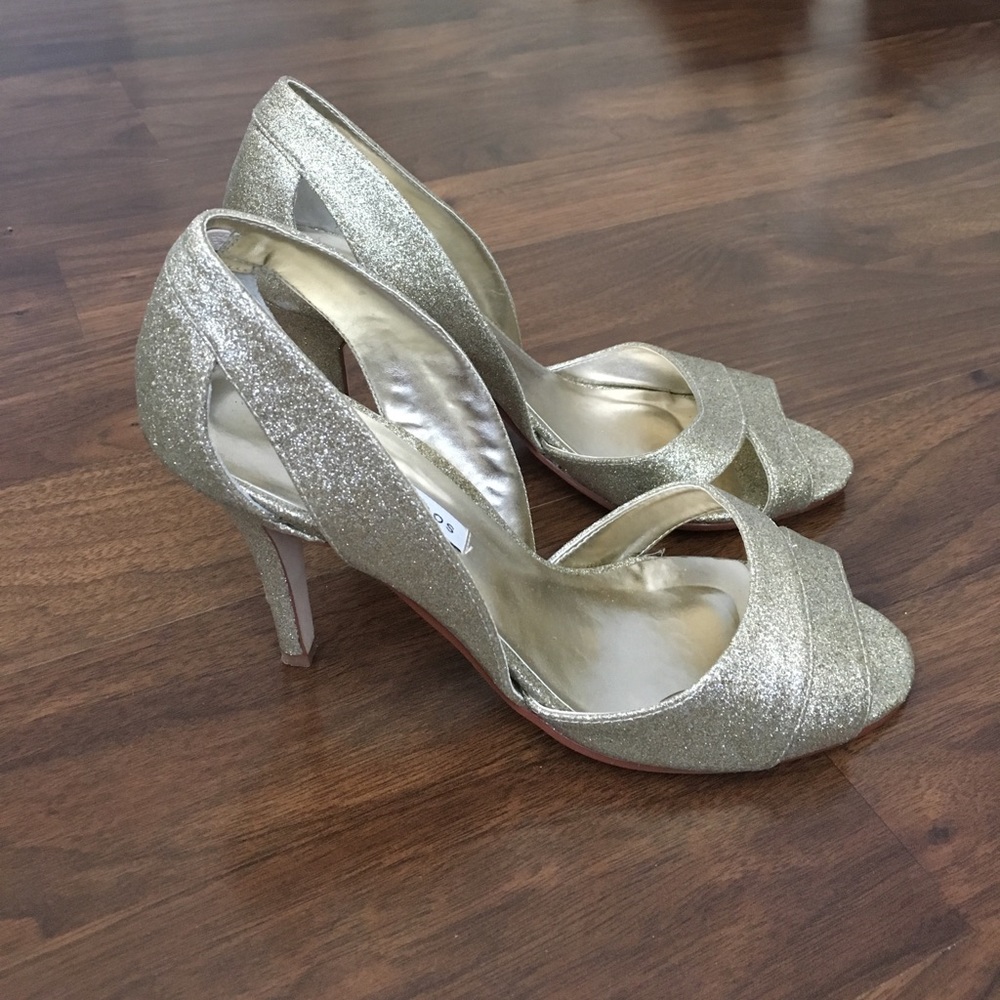 Gold glitter sandal heels