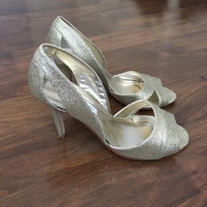 Gold glitter sandal heels