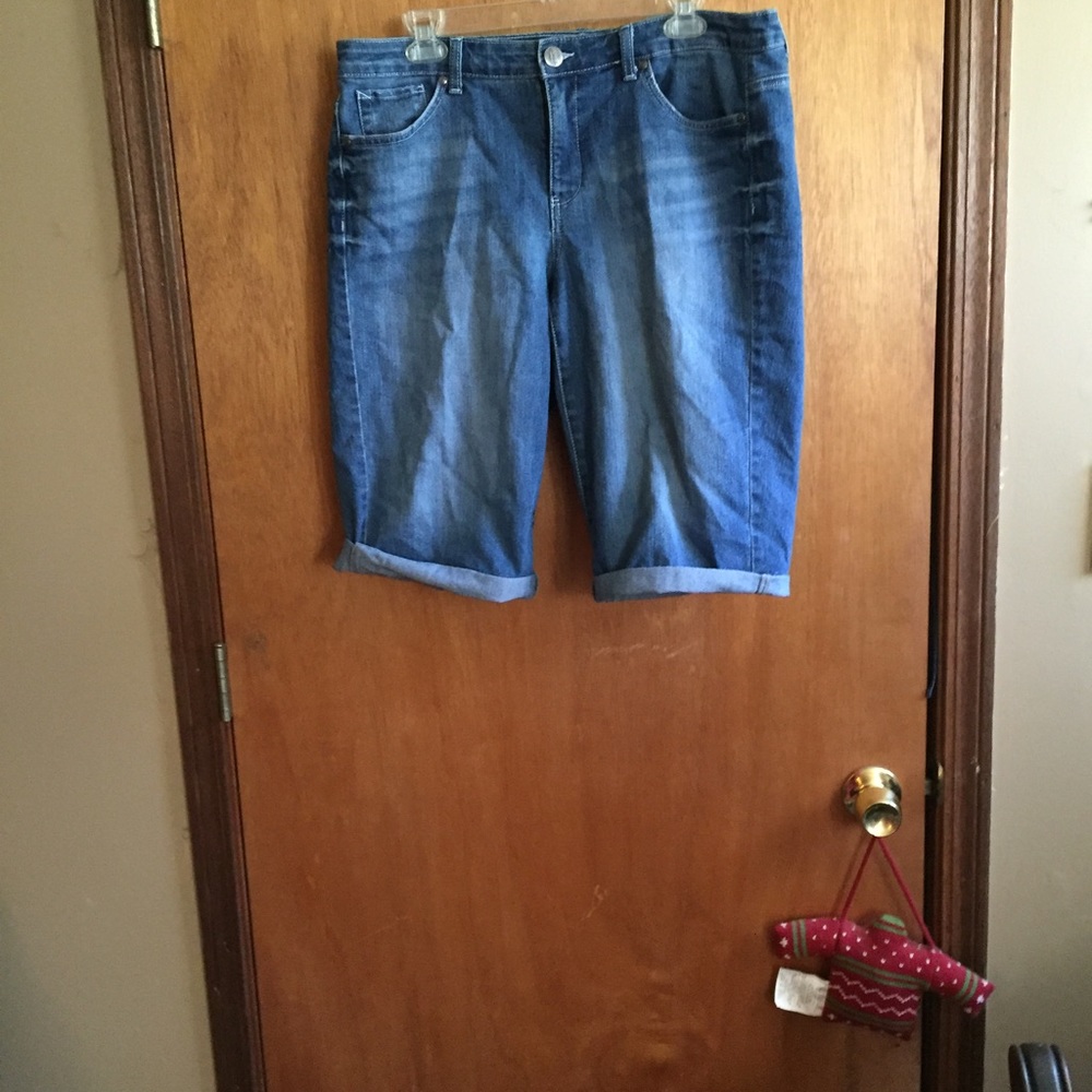 Denim shorts.