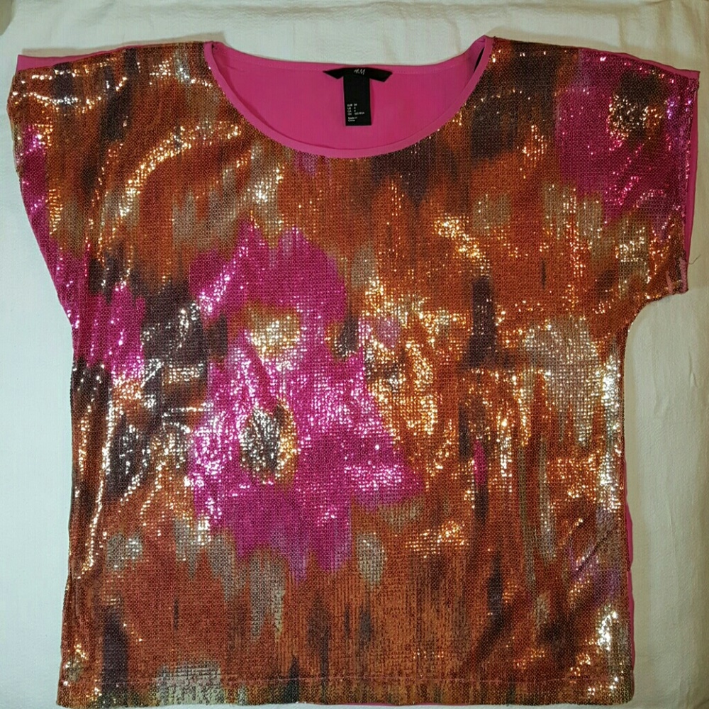 H&M Short Sleeve Sequin Top