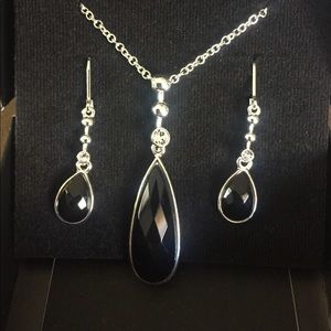 Black crystal drop necklace & earring set