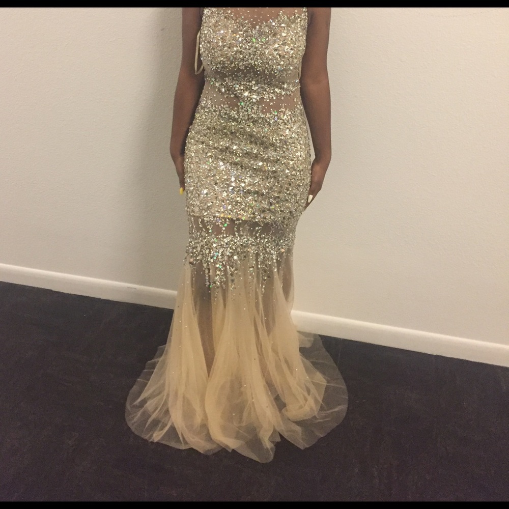 Best Long sleeveless prom dress gold long