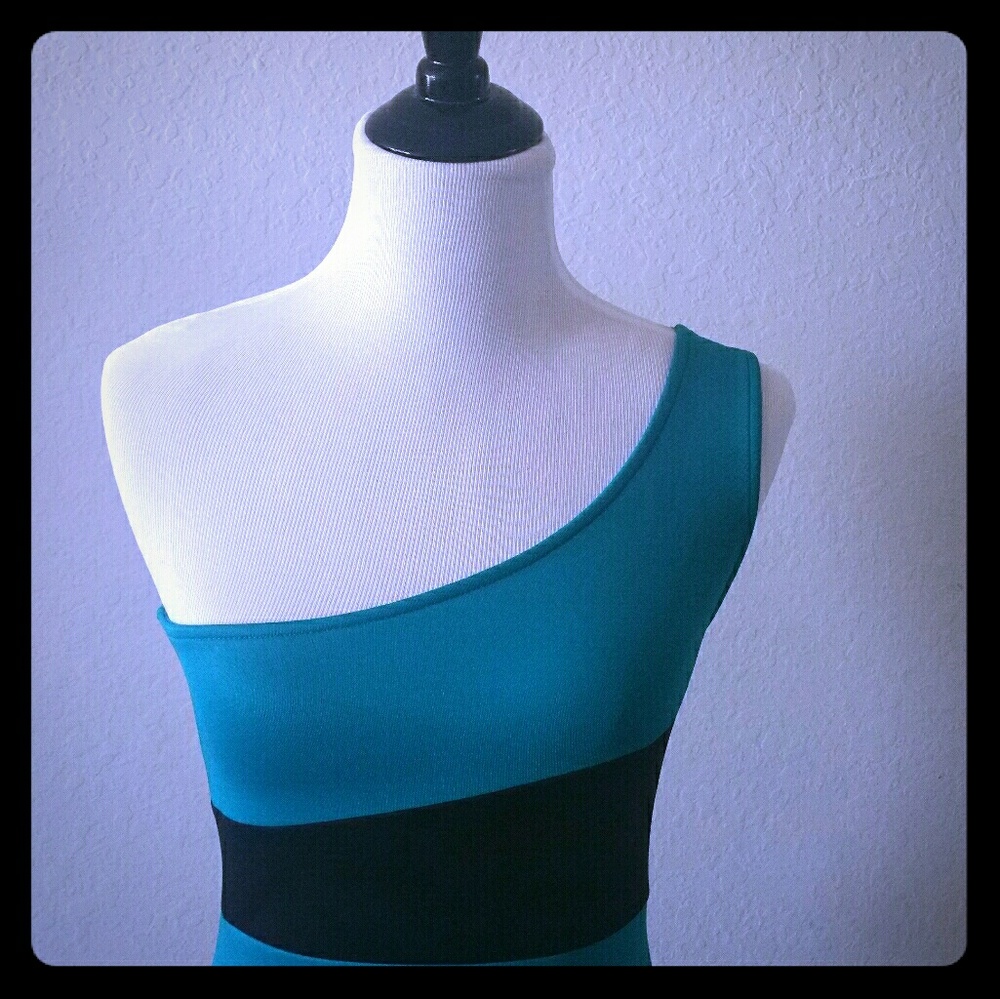 Teal & Black One Shoulder Dress
