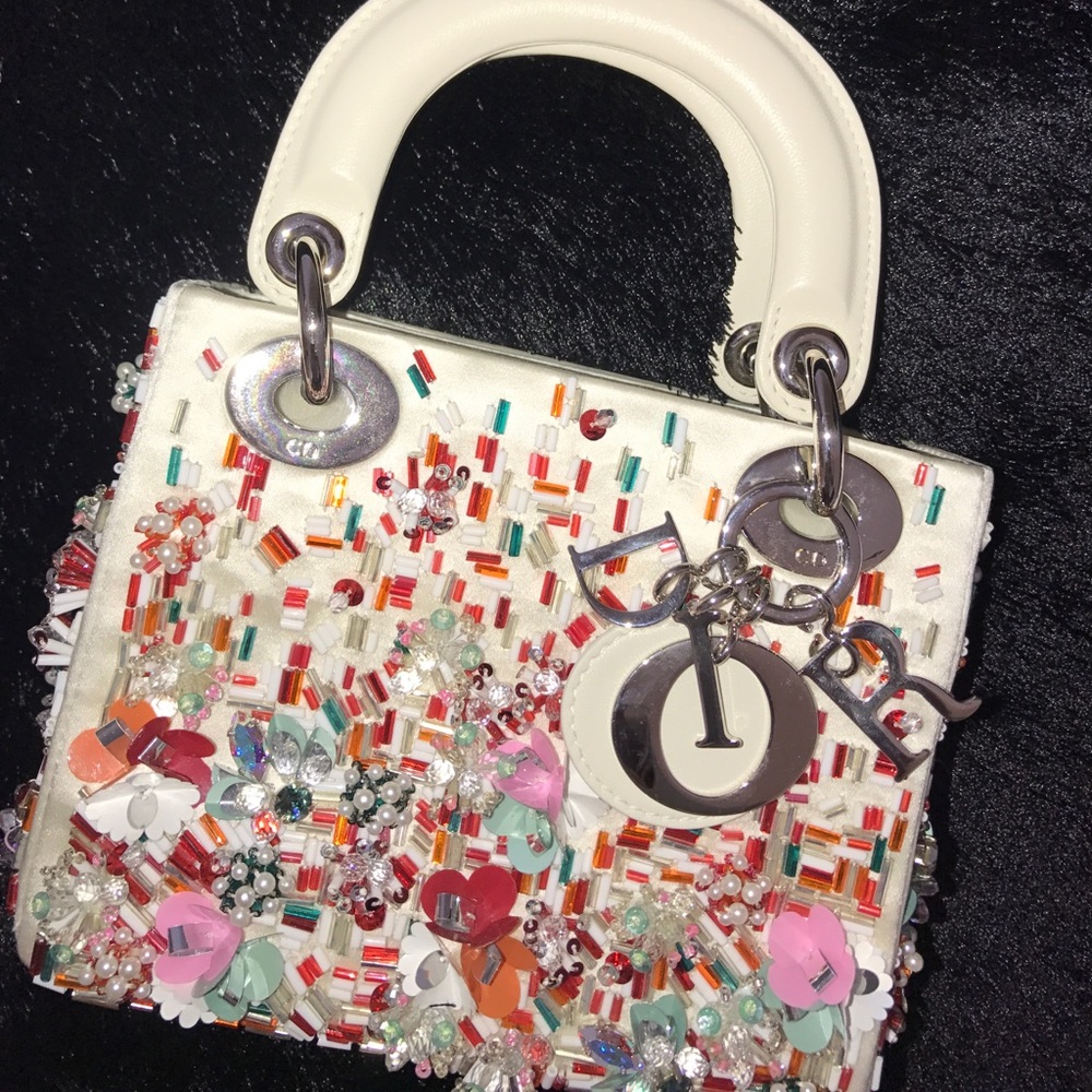 Lady Dior Satin Hand Embroidered Bag With Sequins