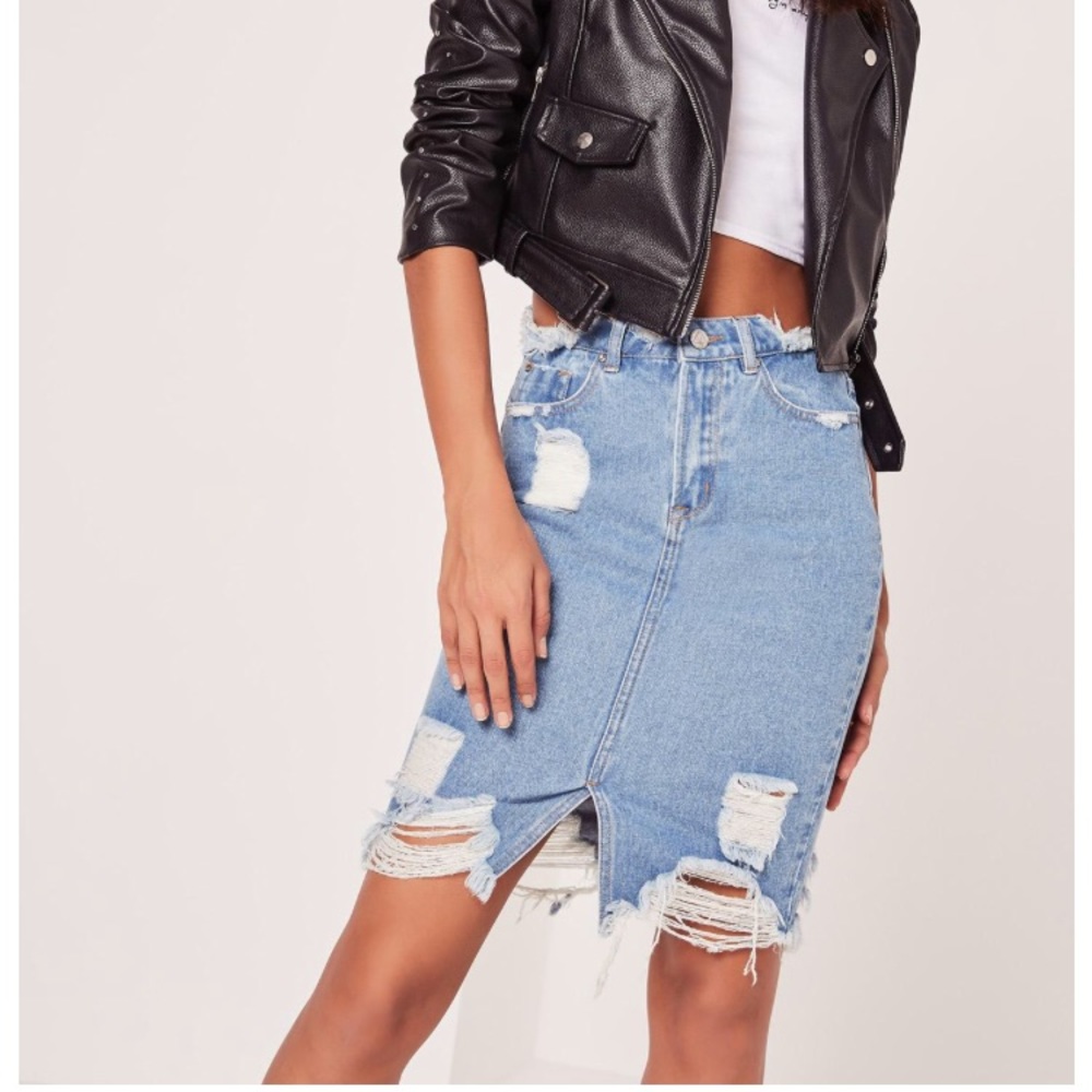 Missguided Distressed Denim Skirt