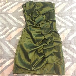 Forest green diagonal ribbon strapless dress in S