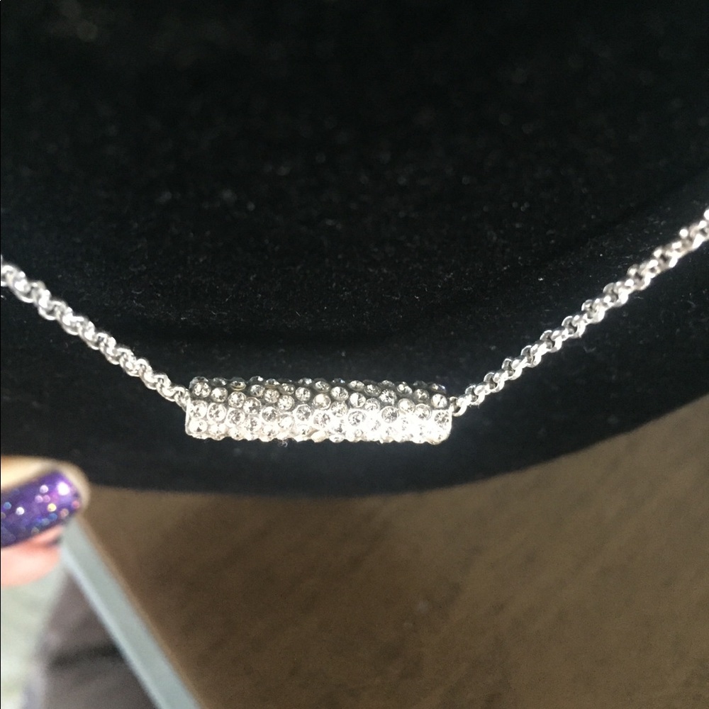 Silver and pave crystal bar necklace
