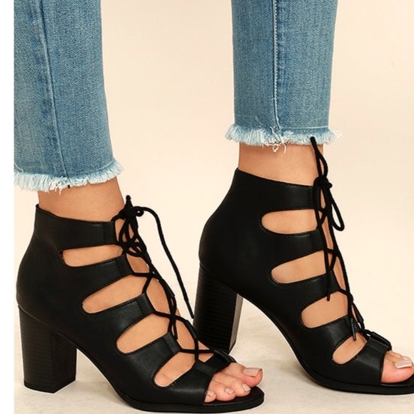 Lulus Shoes - Black Lace-Up Heels