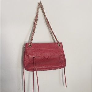 RM swing shoulder bag, embossed ostrich leather
