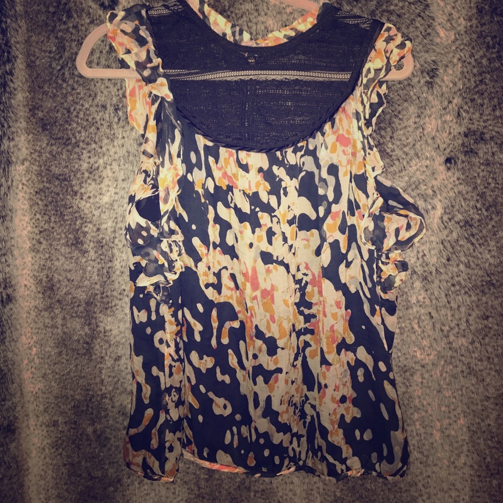 Lace Neck Flowy Shirt