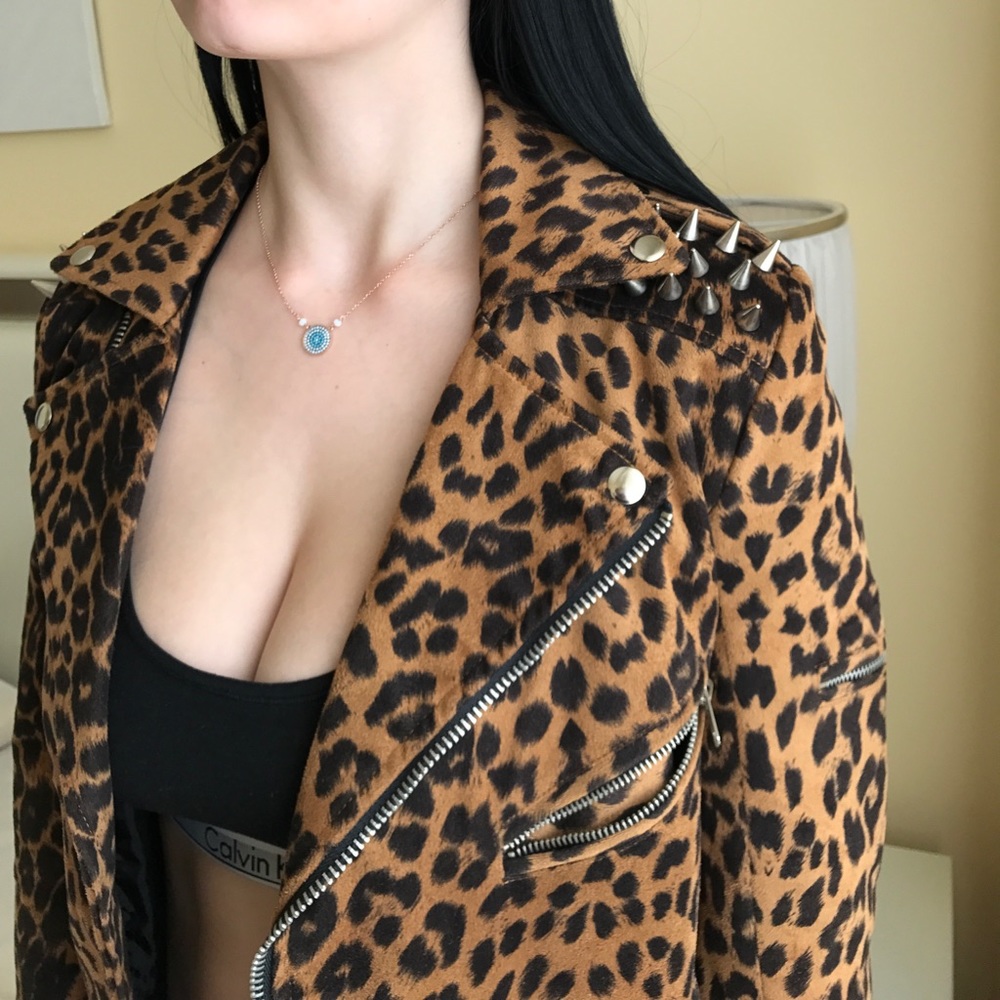 UNIF Studded Leopard Moto Jacket