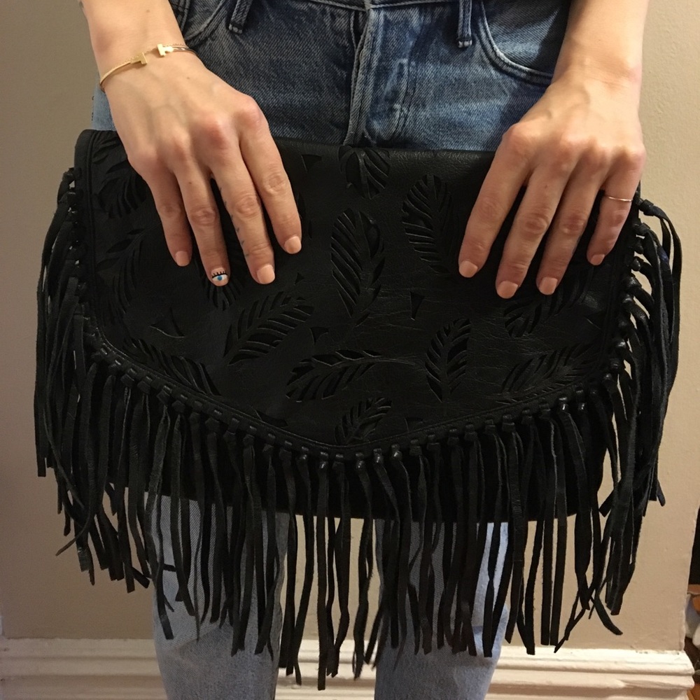 Topshop Leather Fringe Clutch and Cross Body Bag