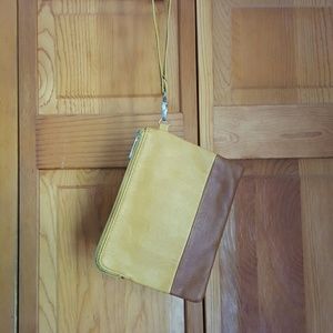 Yellow leather wristlet/clutch