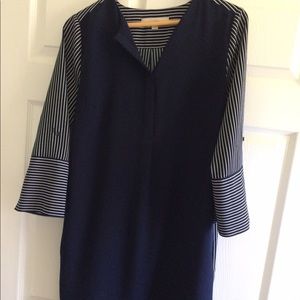 LOFT size S navy shift dress with striped back