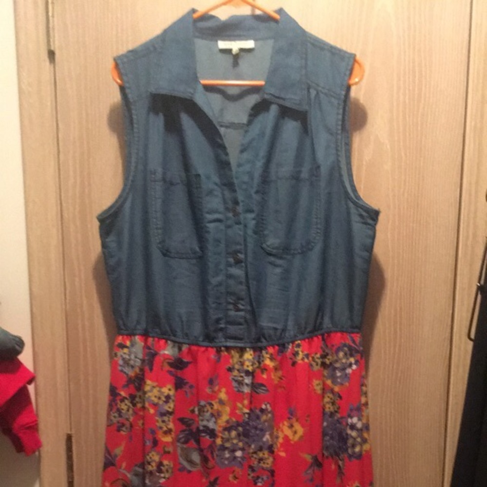 Denim and floral maxi dress