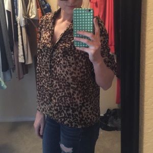 Animal print sheer 3/4 sleeve shirt