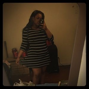 Black and white striped casual skater dress