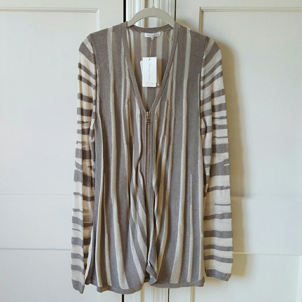 Minnie Rose Canteen Striped Zip up Cardigan