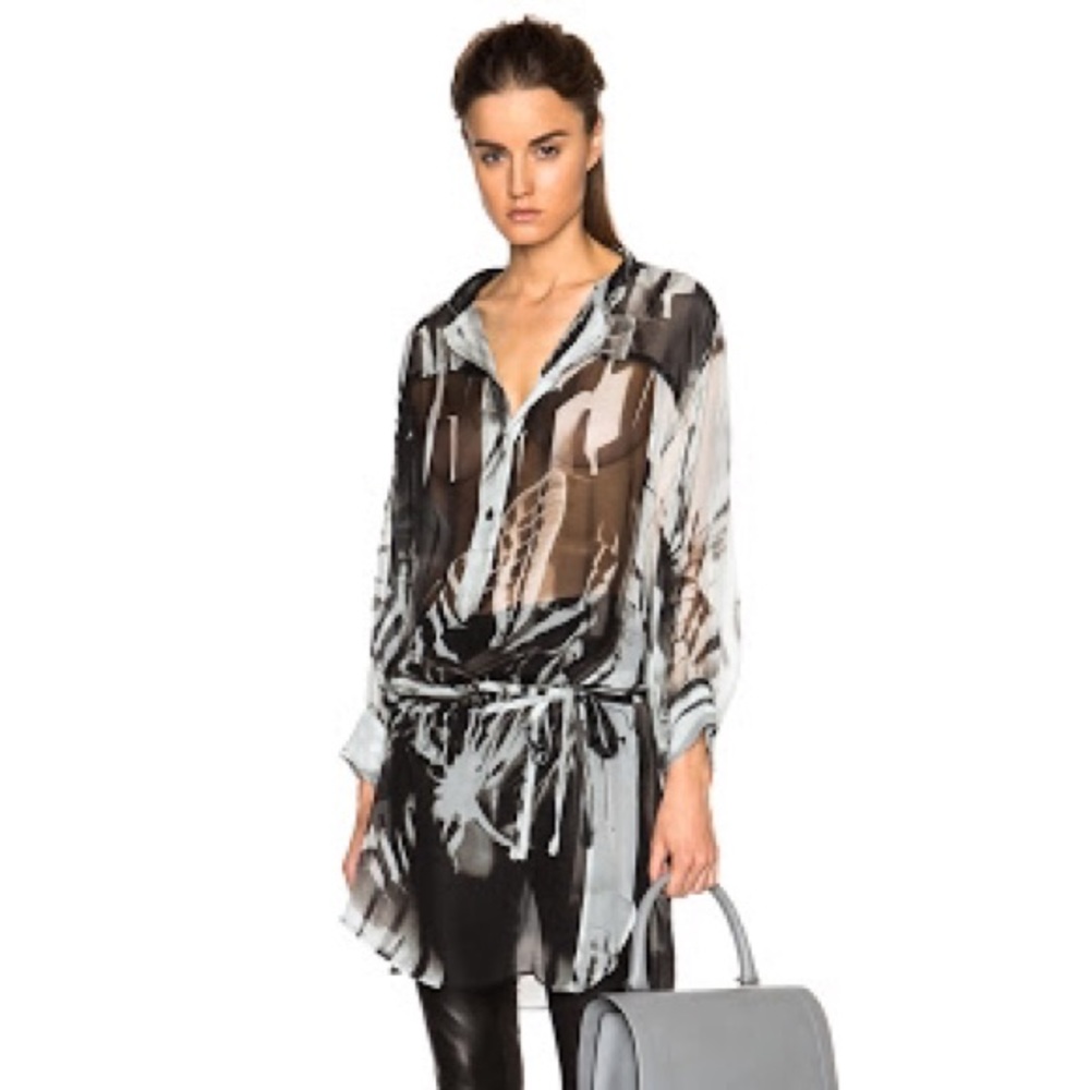 Ann Demeulemeester Wing Print Tie Waist Blouse