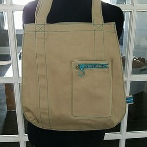 Gap khaki teal stitch tote
