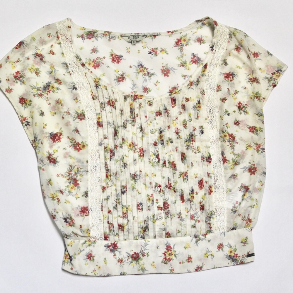 Guess Floral Scoop Neck Crop Top