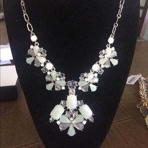 Silver w/blue gray green stones necklace& earrings