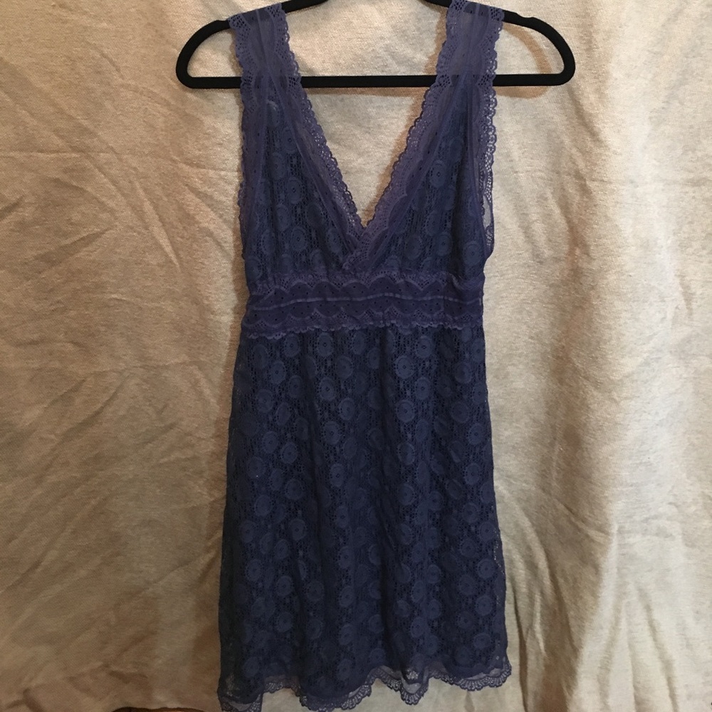 Blue Lace Dress - V-Neck
