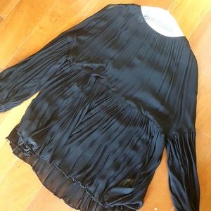 Zara Black Pleated Sheer Blouse
