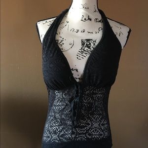 NWT BLACK LACE ONE PIECE SWIMSUIT SIZE 12 $125