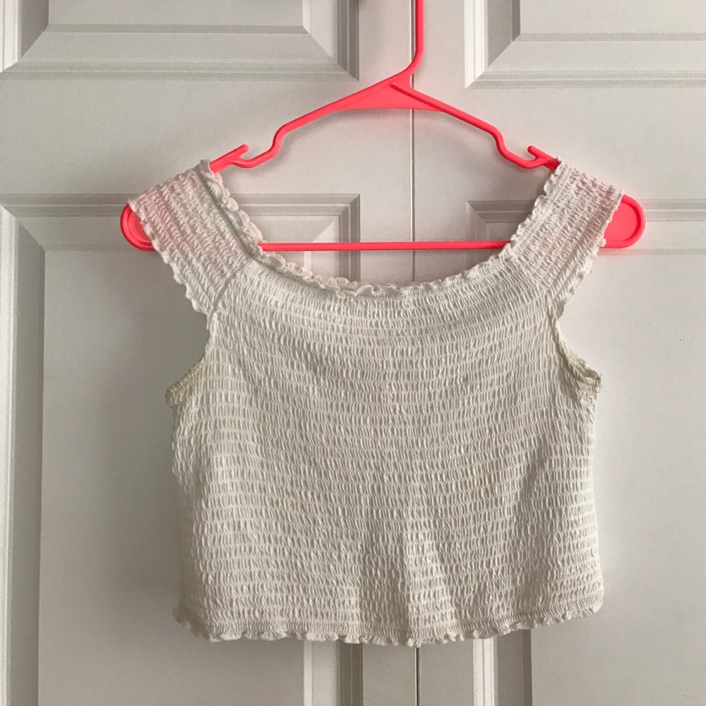 White ribbed off the shoulder crop top