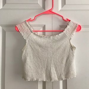 White ribbed off the shoulder crop top