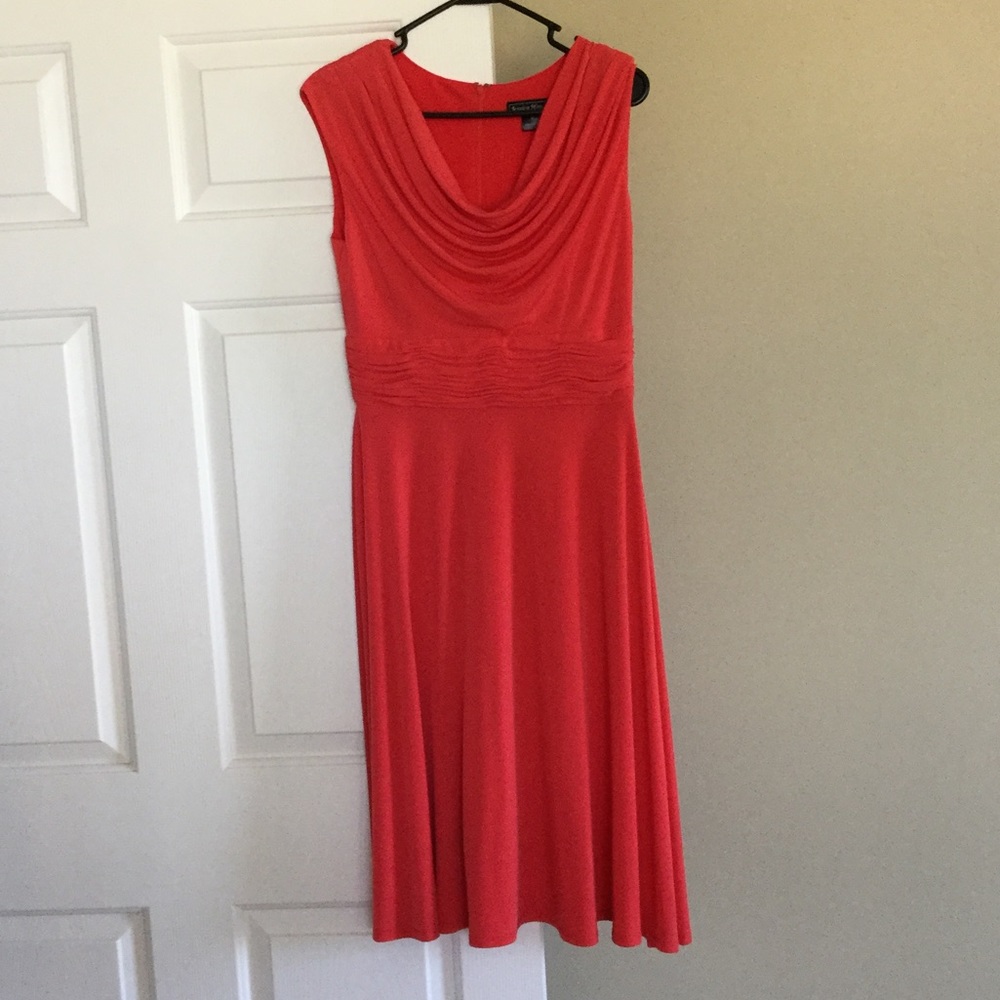 Coral dress with lovely neckline