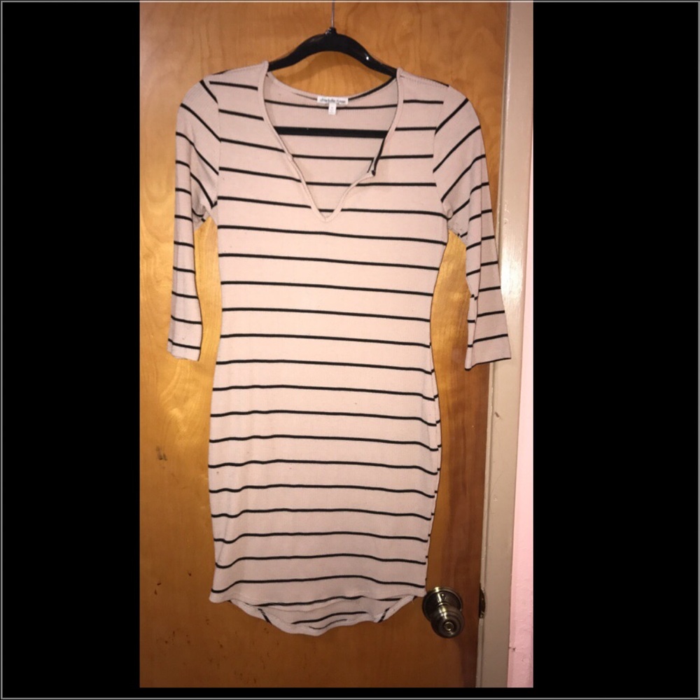 Tight light tan stripe mini dress