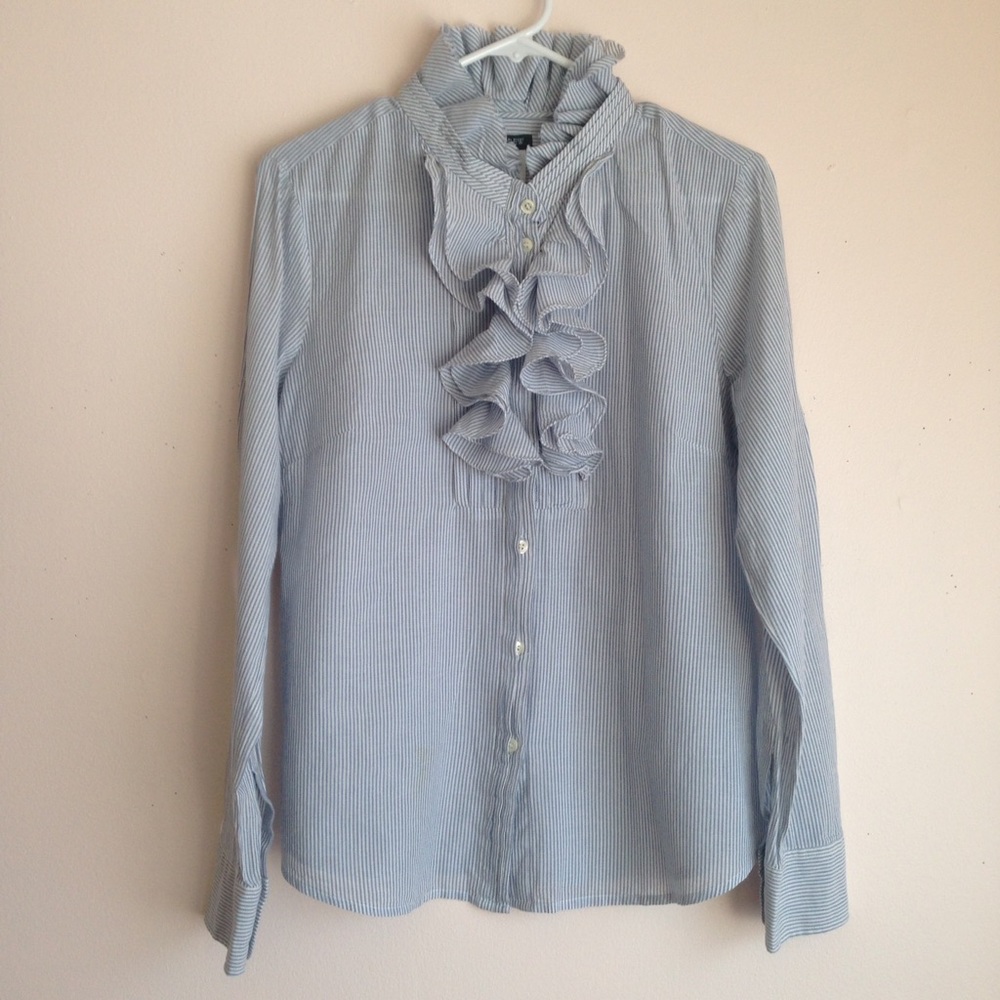 J Crew Ruffled Striped Blouse